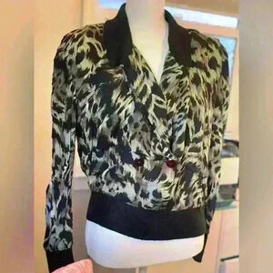 Vintage Paco Rabanne Animal Print Long Sleeve Blouse